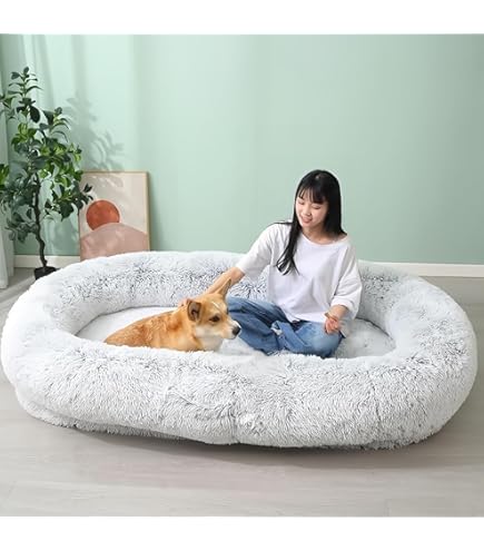 Amazon | ふわふわヒューマンドッグベッド 丸型 ダークグレー